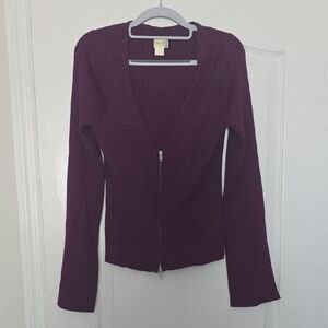 Anthropologie Deep Purple Zip-Up Cardigan